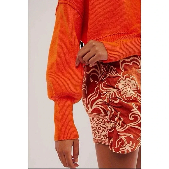 New Free People Easy Street Crop Pullover Crewneck Sweater Oversized Rib Orange - Picture 7 of 7